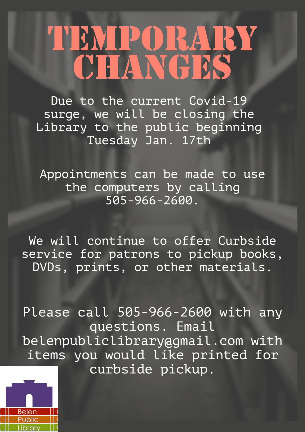 Belen Public Library Service Changes - City Of Belen