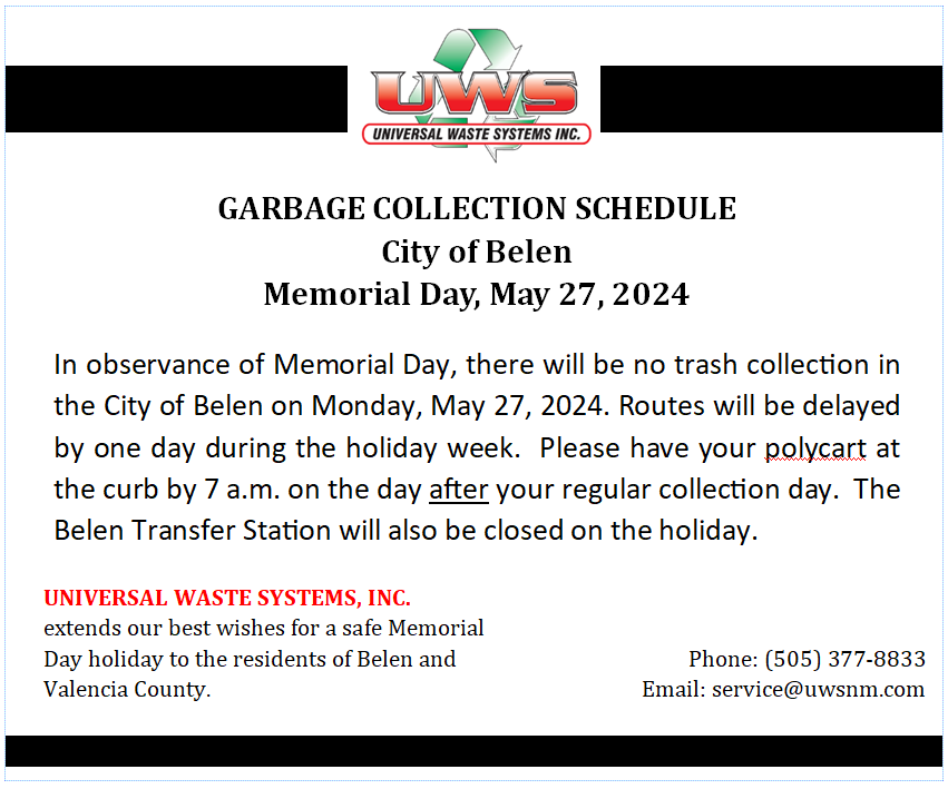 Featured image for “Garbage Collection Schedule – Memorial Day”