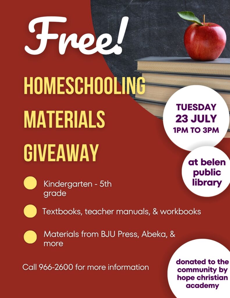 Free Homeschooling Materials Giveaway - City of Belen