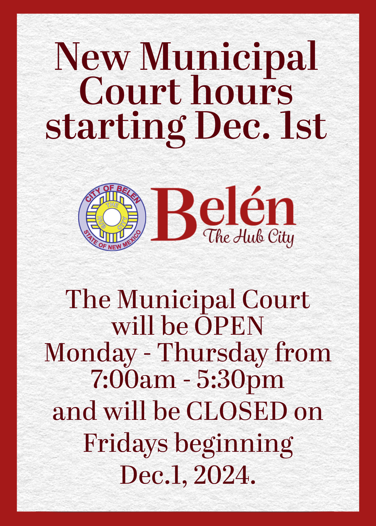 Featured image for “New Municipal Court Hours Starting Dec. 1st”