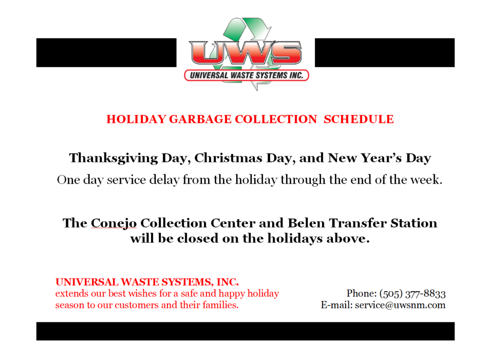 Featured image for “Holiday Garbage Collection Schedule”